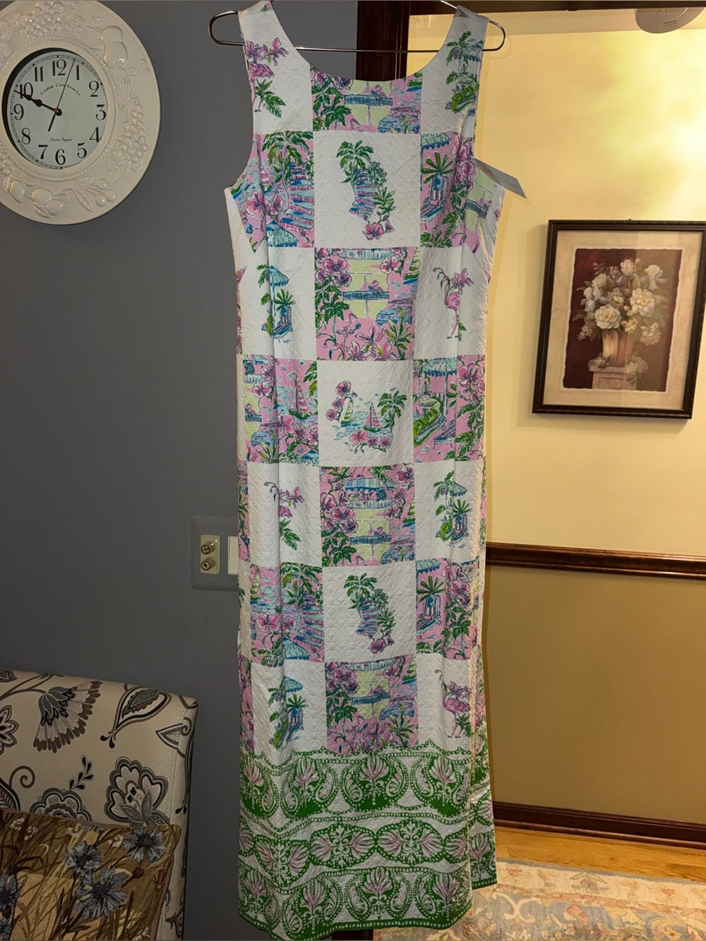 NWT Lilly Pulitzer size 10 Dee Shift Maxi Dress Sunny Ocleppo Patch White Pink